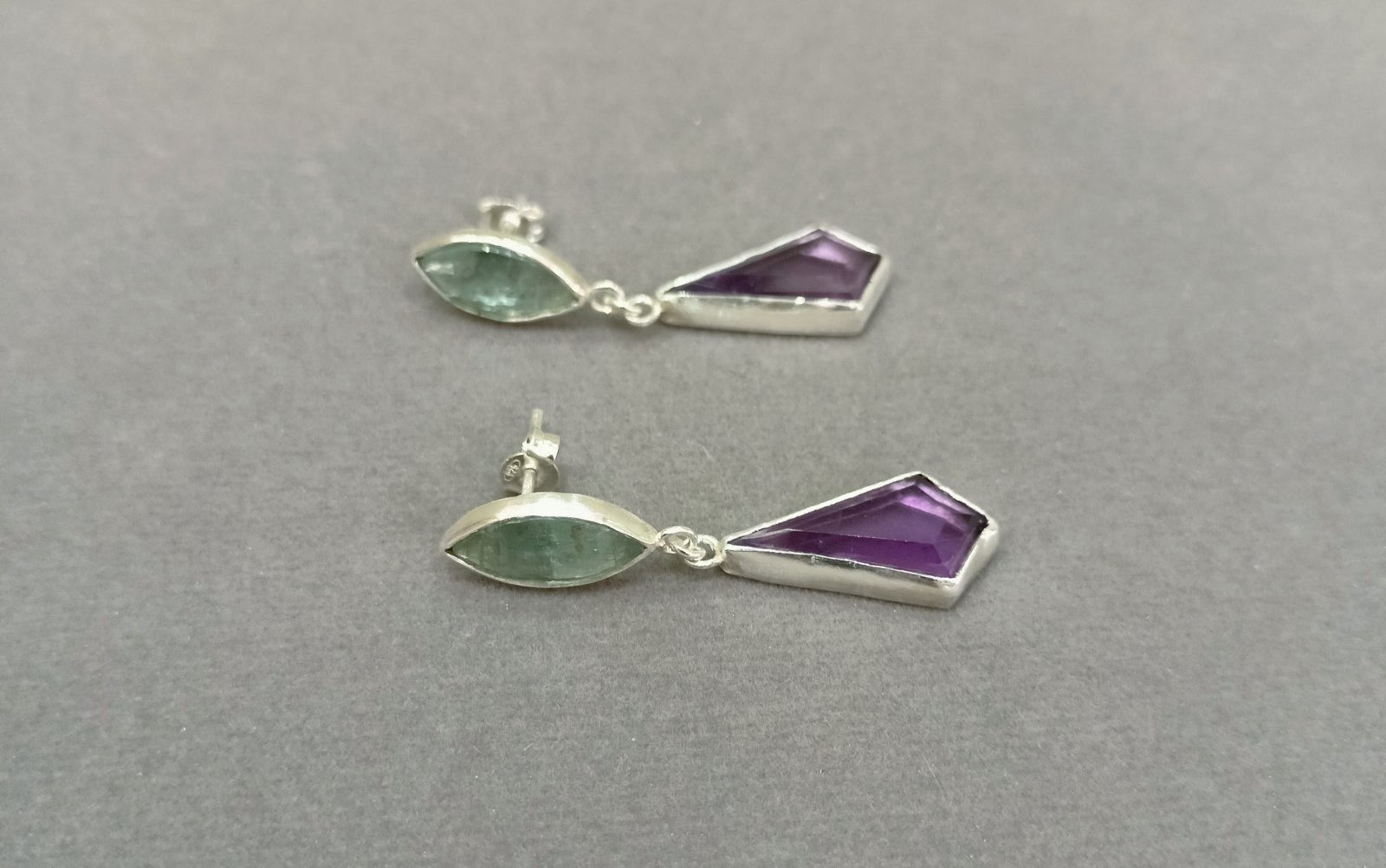 Efterpi silver earrings with kyanite and amethyst