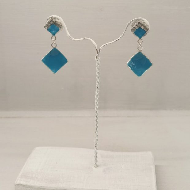 alt="Σκουλαρίκια ασημένια 925 με μπλε σμάλτο Μελία"